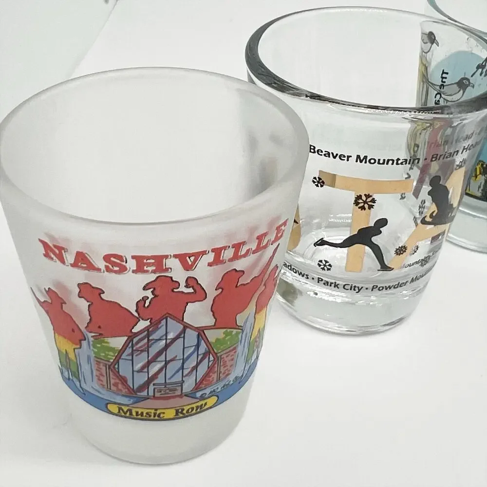 Lot of 7 Collectible US Souvenir Shot Glasses - States, Cities, Attractions